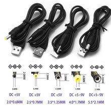 Load image into Gallery viewer, USB Port to 2.0*0.6mm 2.5*0.7mm 3.5*1.35mm 4.0*1.7mm 5.5*2.1mm 5V DC Barrel Jack Power Cable Connector